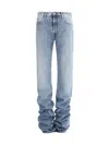 Attico Blue Jeans With Extra Long Leg And Logo Embroidery On The Rear In Denim Woman In Blue