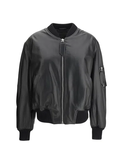 Attico The  Women Leather Anja Bomber Jacket In Black