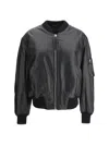Attico Oversized Leather Bomber Jacket With Ribbed Details In Black