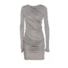 Attico Draped Mini Dress Asymmetric Silhouette Sleeves In Gray