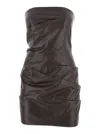 Attico Strapless Leather Dress With Layered Textured Finish In Brown