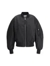 Attico Oversized Leather Bomber Jacket With Ribbed Details In Black
