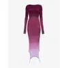 Attico Garter-detailed Ombré-knit Midi Dress In Purple/burgandy