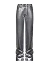 Attico Silver Coated Denim Extra Long Jeans In Metallic