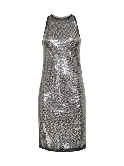 ATTICO THE ATTICO WOMEN SILVER SEQUINS A-LINE MINI DRESS