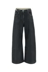 Attico Wide-leg Denim Trousers In Stretch Fabric In Black
