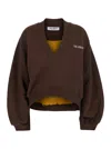 Attico Brown Cropped Sweatshirt With V Neck And Logo Lettering On The Front In Cotton Woman In Brown