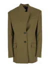 Attico Asymmetric Military Green Wool Jacket In Green