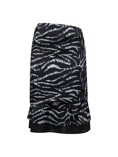 Attico The  Women Zebra Print Stretch Silk Blend Satin Midi Skirt