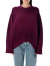 Attico Wool Crewneck Sweater With Asymmetric Flared Hem In Gold