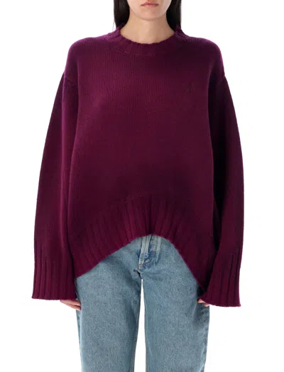 Attico Asymmetric-hem Sweater In Burgundy