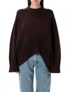 Attico Oversized Asymmetrical Hem Sweater With Ribbed Details In Brown