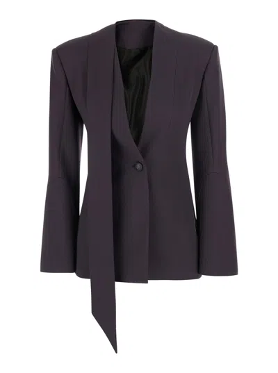Attico The  Wool With Oversized Ribbon Detail Blazer In Blue