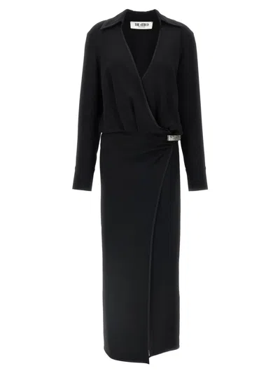Attico Long Sleeve Maxi Wrap Dress In Black