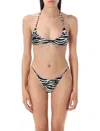 Attico Zebra Triangle Halter Neck Swimsuit In Multi
