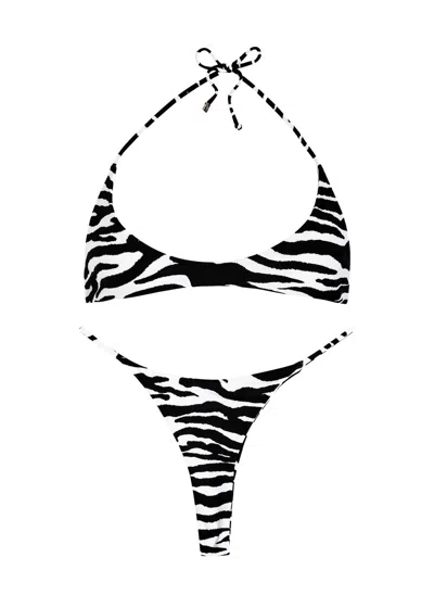 Attico The  Zebra-print Bikini In Black