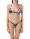 Attico Zebra Triangle Halter Neck Swimsuit In Black