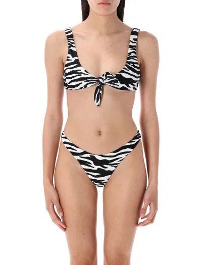Attico The  Zebra Print Lycra Bikini Set In Animal Print