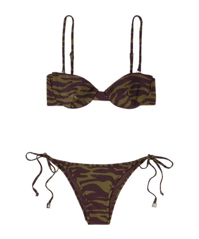 Attico Convertible Zebra-print Underwired Bikini In Brown