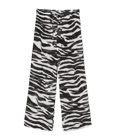 Attico White And Black Long Pant In Animal Print