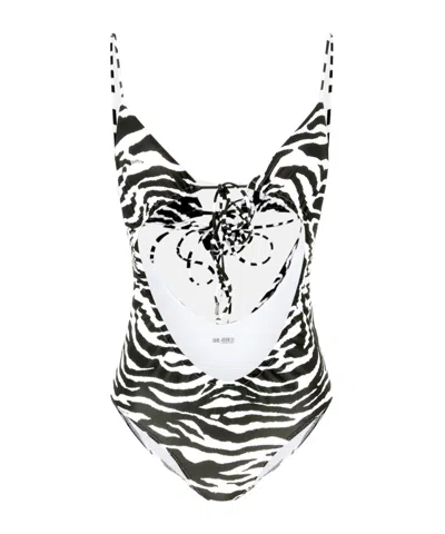 Attico The  Zebra Printed One-piece Swimsuit In Multi