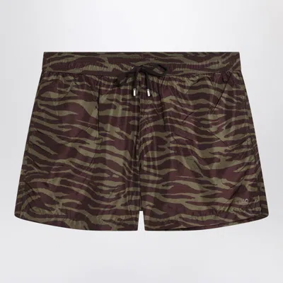 Attico The  Zebra Shorts In Khaki/brown Nylon