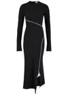 Attico Zip-up Jersey Midi Dress In Black