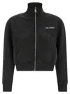 Attico Cropped Zip Fleece Ribbed Finish In Black
