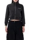 Attico Cropped Zip Fleece Ribbed Finish In Black