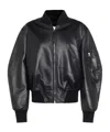 Attico Black Leather Bomber Jacket In Black