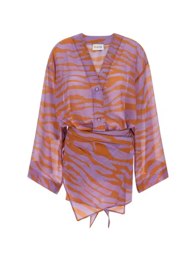 Attico The First Bath Animal-print Cotton Mini Dress In Purple