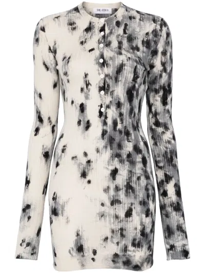 Attico Animal Print Crew Neck Dress In Neutral
