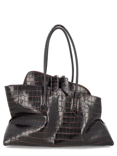 Attico La Passegiata Medium Asymmetric Croc-effect Leather Tote In Brown