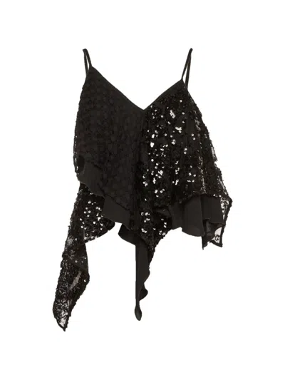 Pre-owned Attico Thelma Sequin-embellished Asymmetric Top In Black