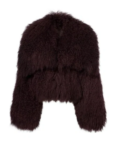 Attico Thick Lamb Wool Coat In Brown