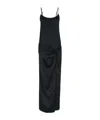Attico Satin Long Dress With Adjustable Straps In Black