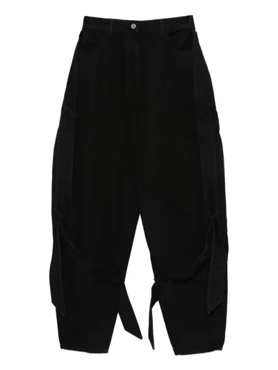 Attico Tie-detail Panelled Jeans In Black