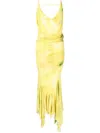Attico Tie-dye Ruched Dress In Yellow