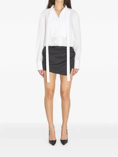 Attico Draped Bow Mini Dress Long Sleeves In White