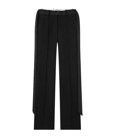 Attico Tie-detailed Belted Wool-twill Straight-leg Pants In Black