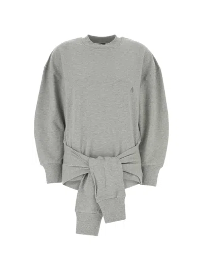 Attico Tie-waist Logo-embroidered Sweatshirt In Gray