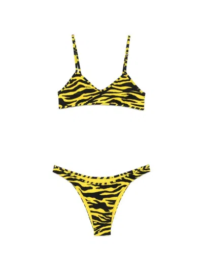 Attico Zebra Bikini Set In Black & Yellow