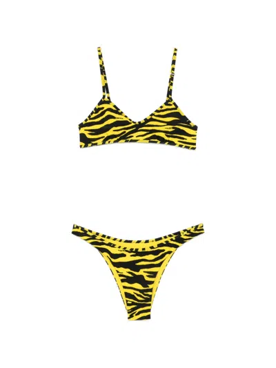 Attico Tiger-print Bikini In Yellow