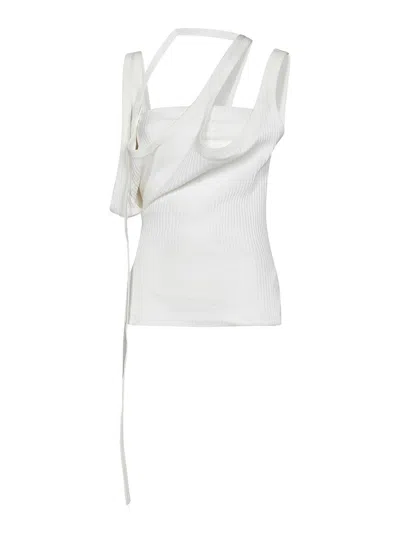 Attico Ribbed Cotton Jersey Top In White