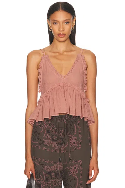 Attico Ruffled Cotton Gauze Top In Pink