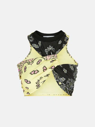Attico Top "asahi" Black E Yellow Bandana In Black/banana