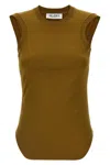 Attico Crew Neck Ribbed Sleeveless Top In Green