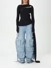 Attico Mid Rise Wide Denim Cargo Jeans In Black