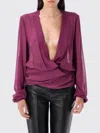 Attico Draped Front V-neck Ruched Blouse In Purple