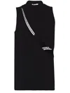 ATTICO TRENDY BLACK SLEEVELESS TOP WITH OBLIQUE CUTS AND EMBROIDERED LABEL